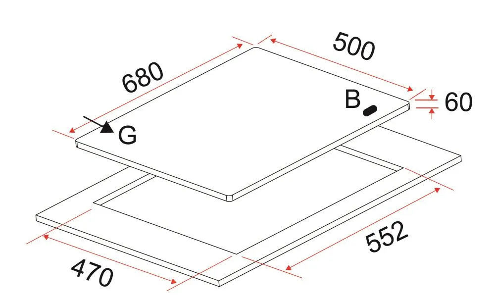 EF EFH3760 68cm 3-Burner Gas Hob (EFH 3760 TN VSB)