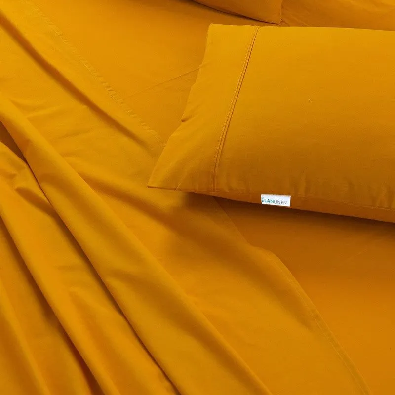 Elan Linen 100% Egyptian Cotton Vintage Washed 500TC Mustard Single Bed Sheets Set