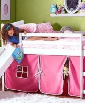 Elena Loft Bed with Slide and Pink Tent