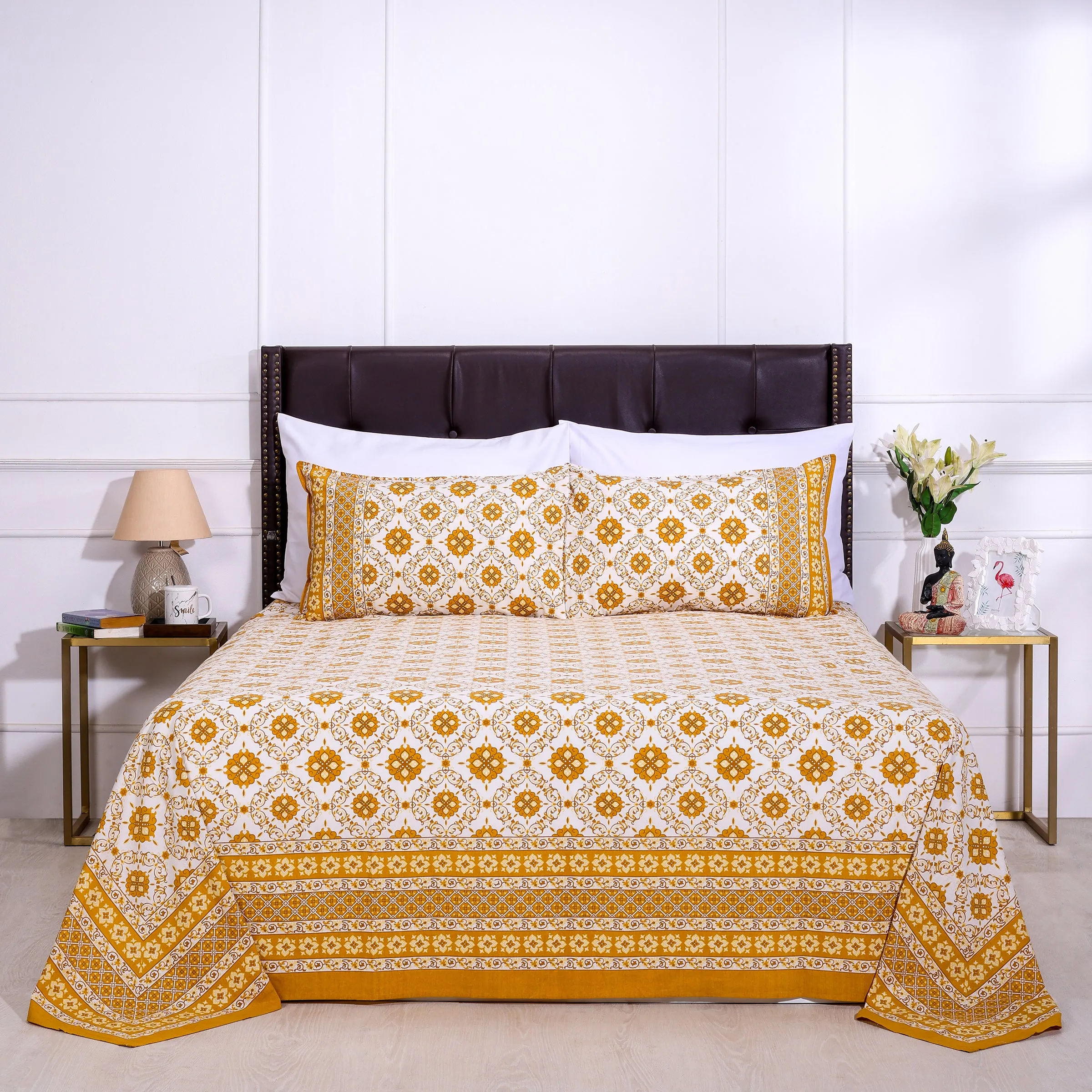 Emaline Jhaal Mustard Cotton Bedsheet