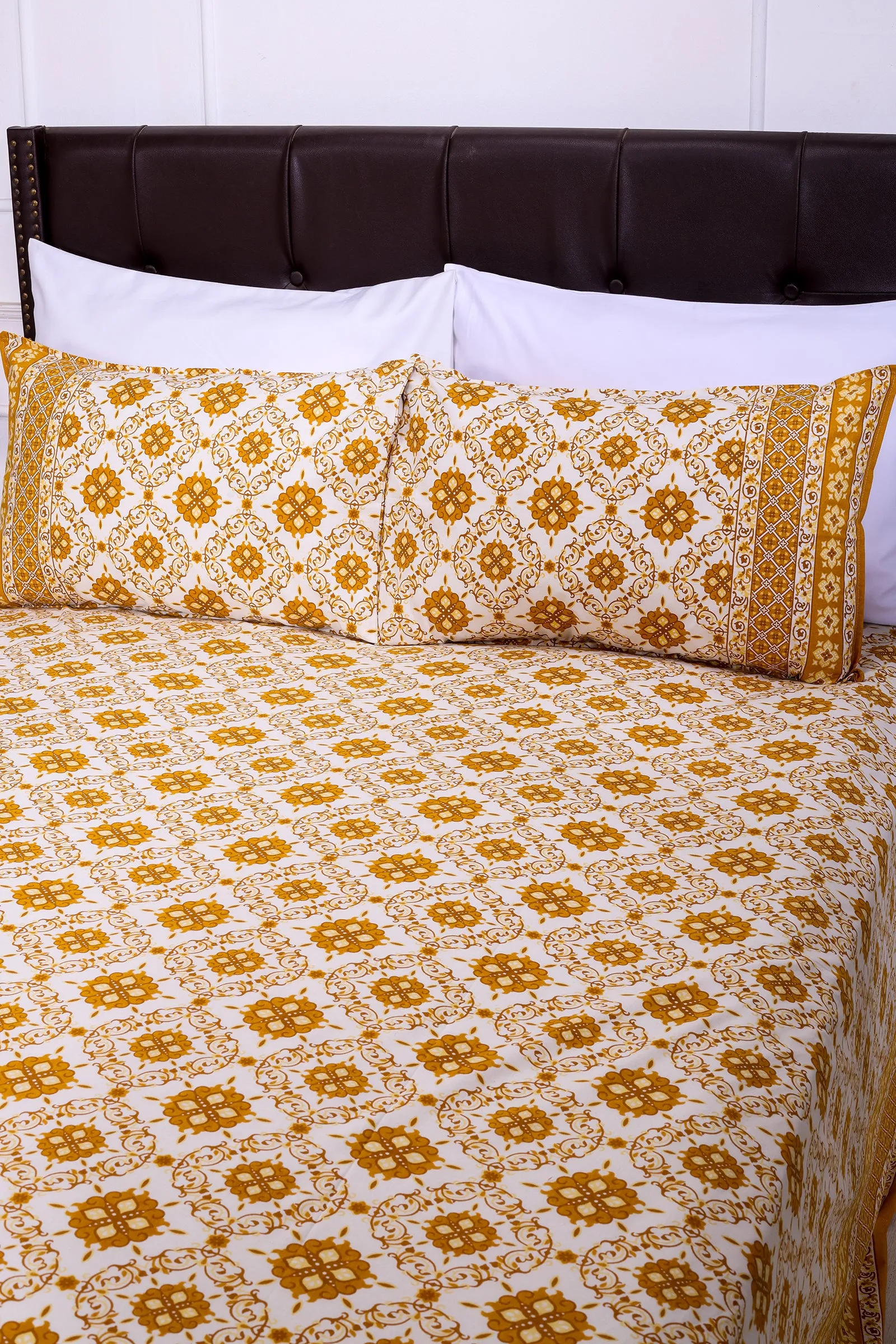 Emaline Jhaal Mustard Cotton Bedsheet