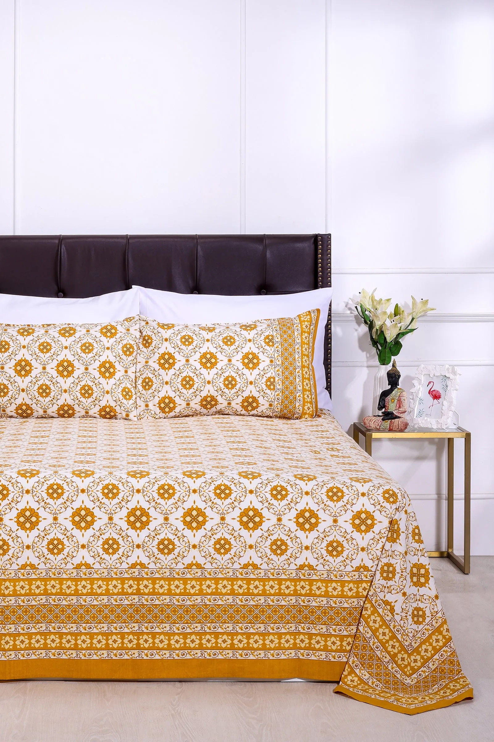 Emaline Jhaal Mustard Cotton Bedsheet