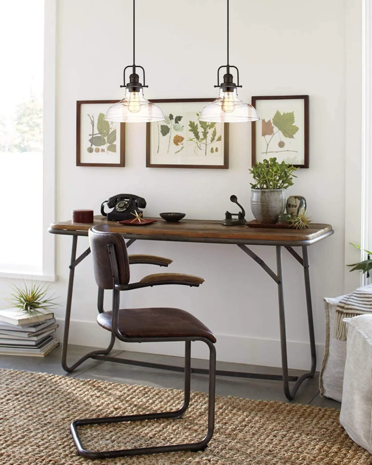 Farmhouse Schoolhouse Hanging Light Fixture with Clear Glass Shade, Oil Rubbed Bronze