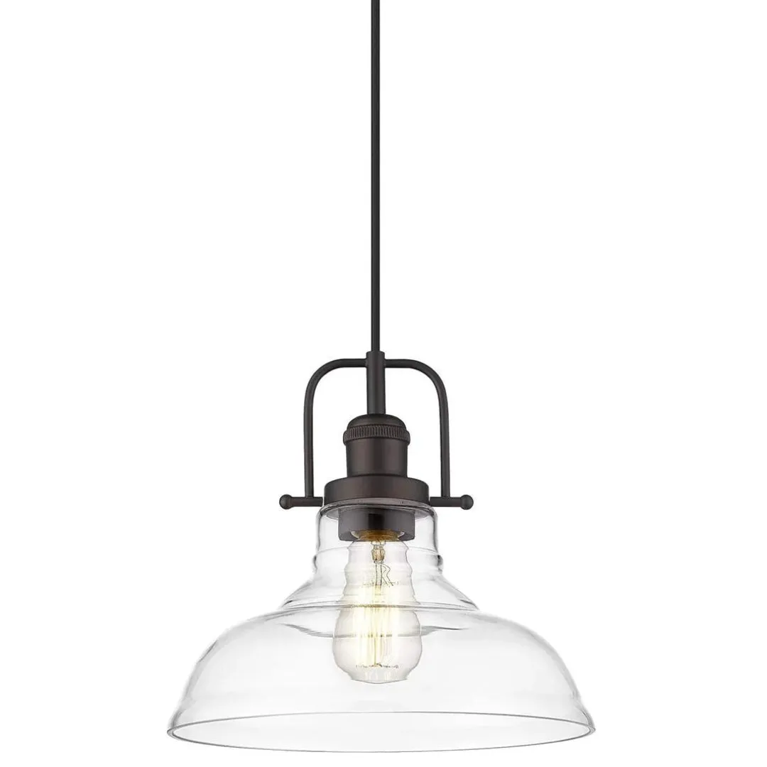 Farmhouse Schoolhouse Hanging Light Fixture with Clear Glass Shade, Oil Rubbed Bronze