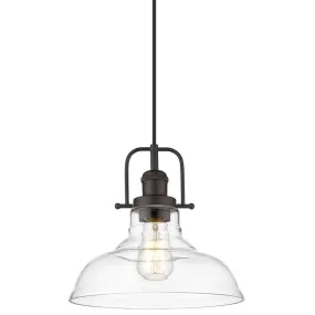 Farmhouse Schoolhouse Hanging Light Fixture with Clear Glass Shade, Oil Rubbed Bronze