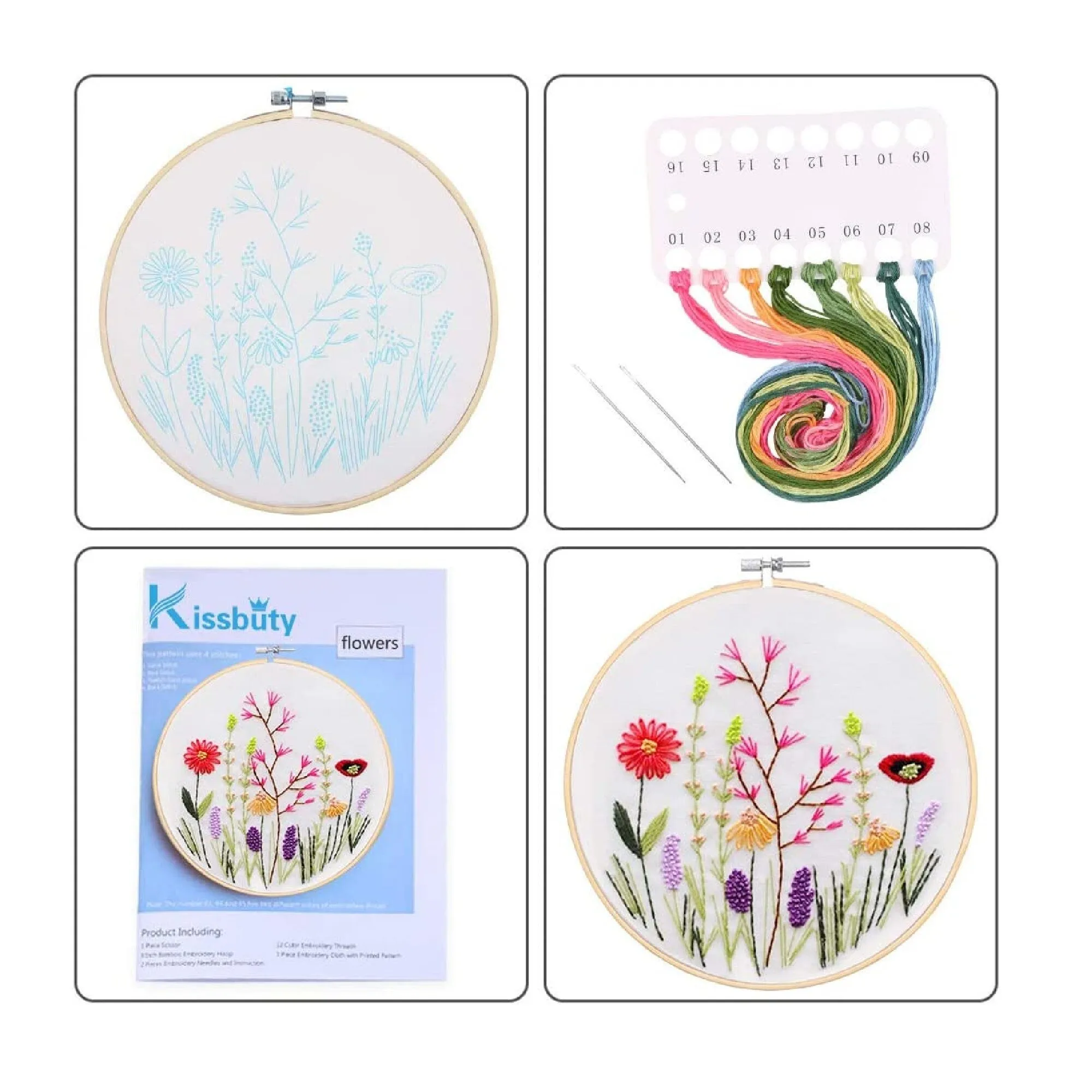 Full Range Embroidery Starter Kit | Kissbuty Cross Stitch Kit Including Floral Pattern Embroidery Fabric