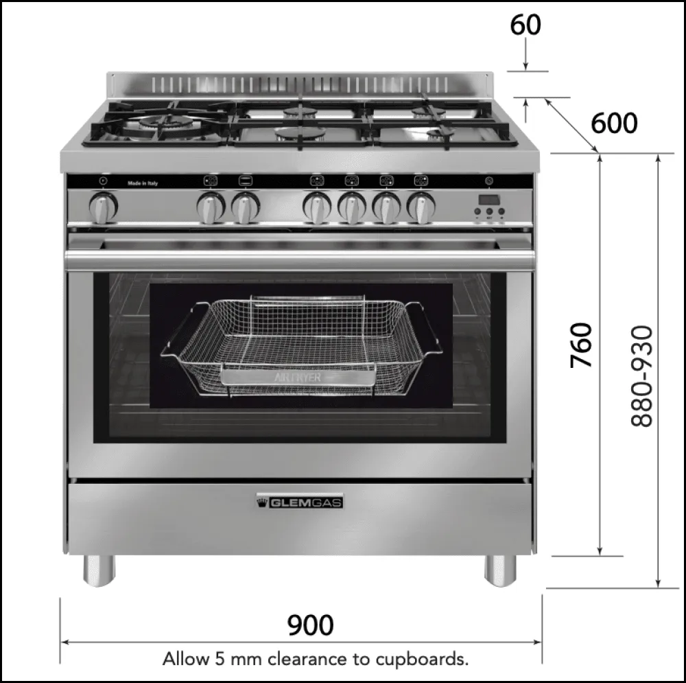 Glem GS965GG 90cm All Gas Stove with Air Fryer - Order in