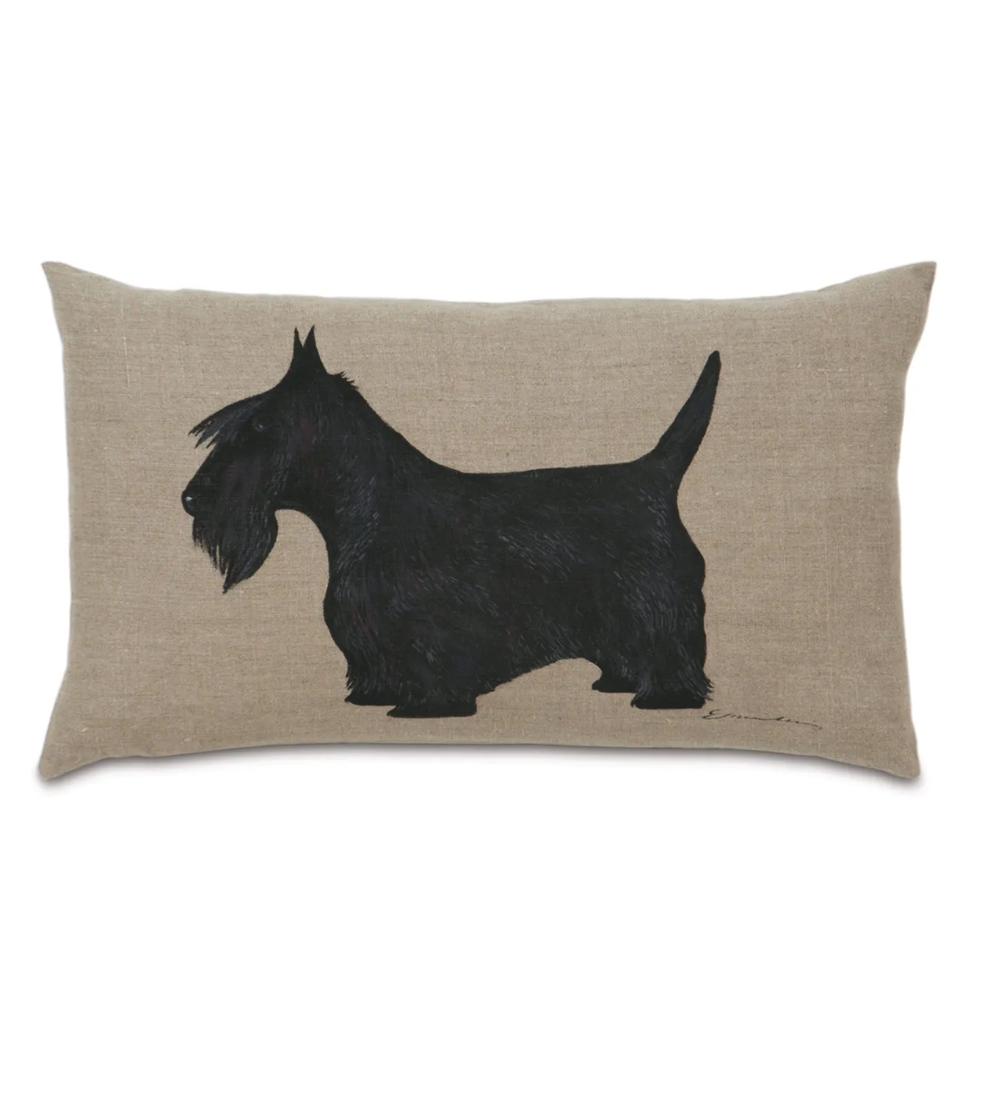 Hand-Painted Scottish Terrier on Linen Lumbar Pillow Cover 13x22