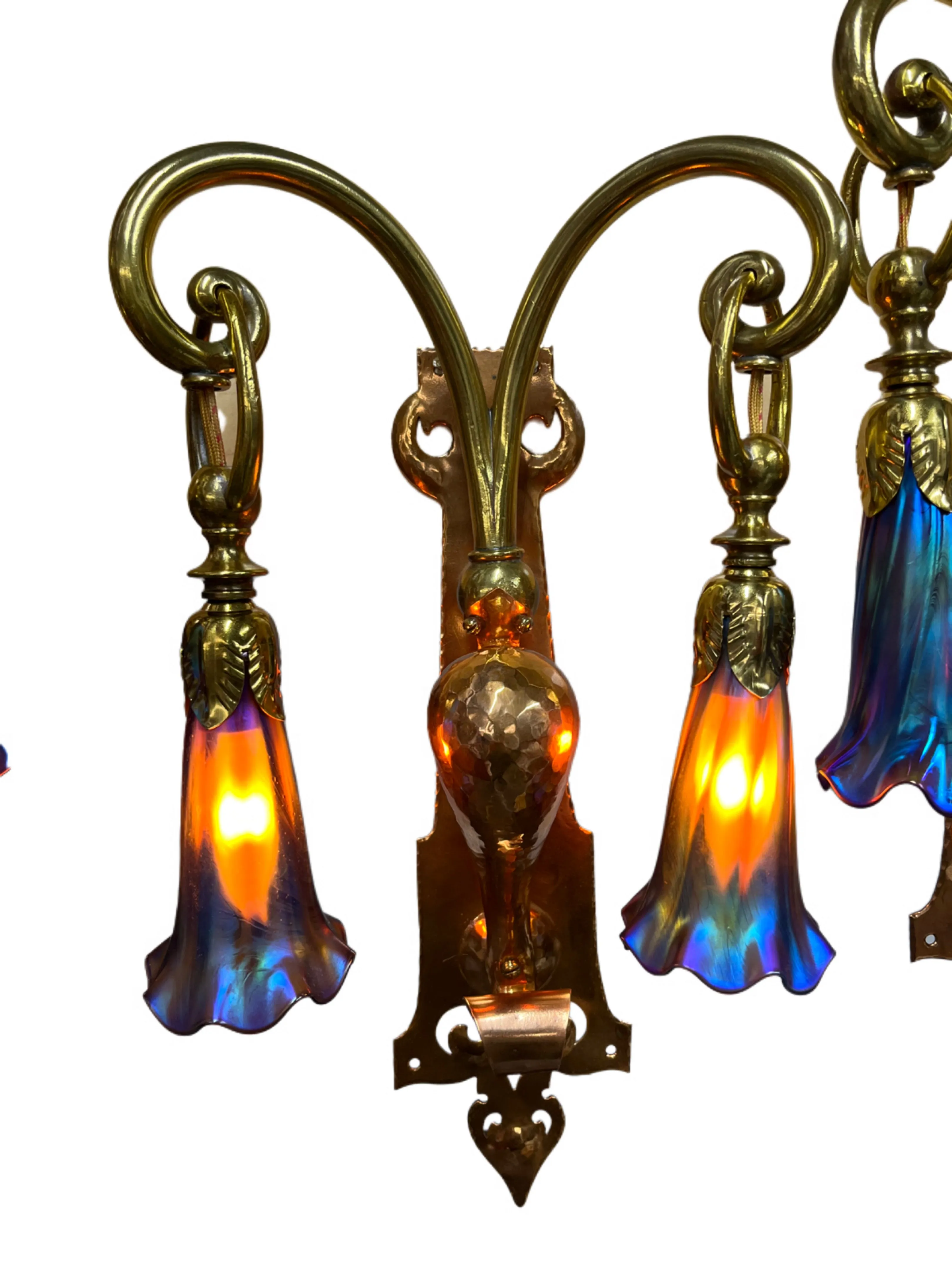 Handmade Arts and Crafts Brass and Copper Art Nouveau Wall Sconces in style of WAS Benson #2059