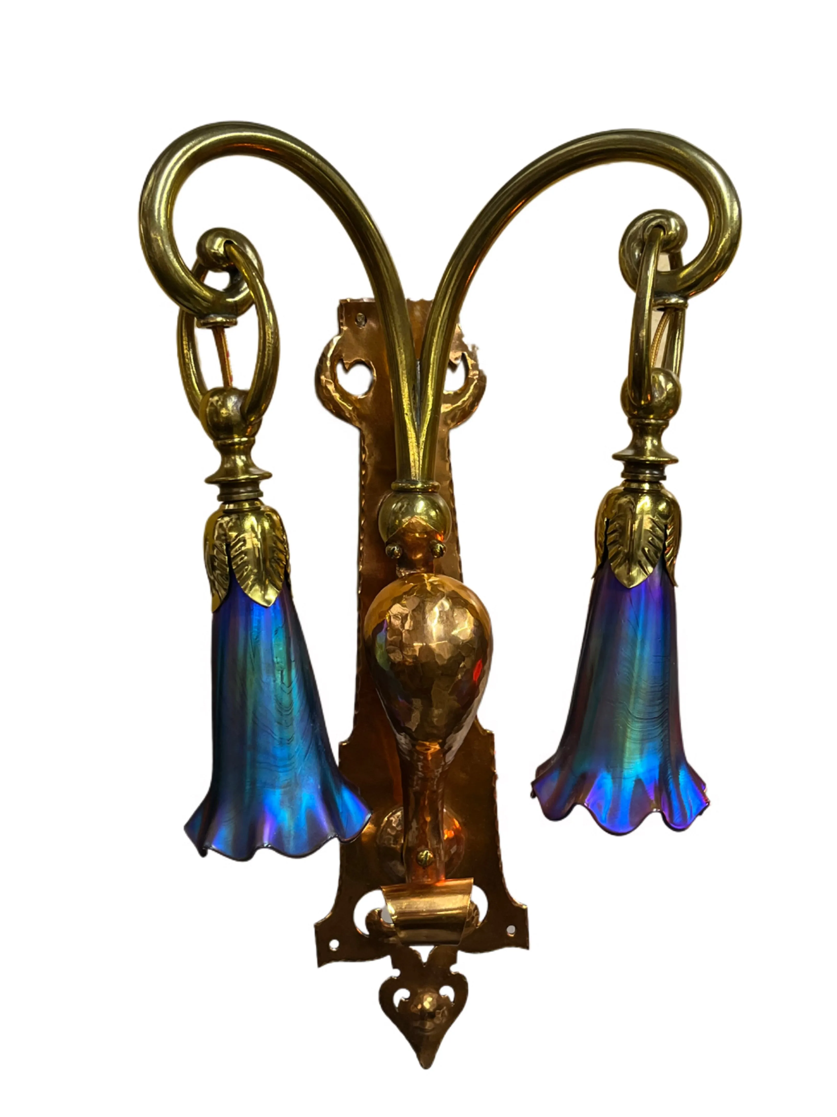 Handmade Arts and Crafts Brass and Copper Art Nouveau Wall Sconces in style of WAS Benson #2059