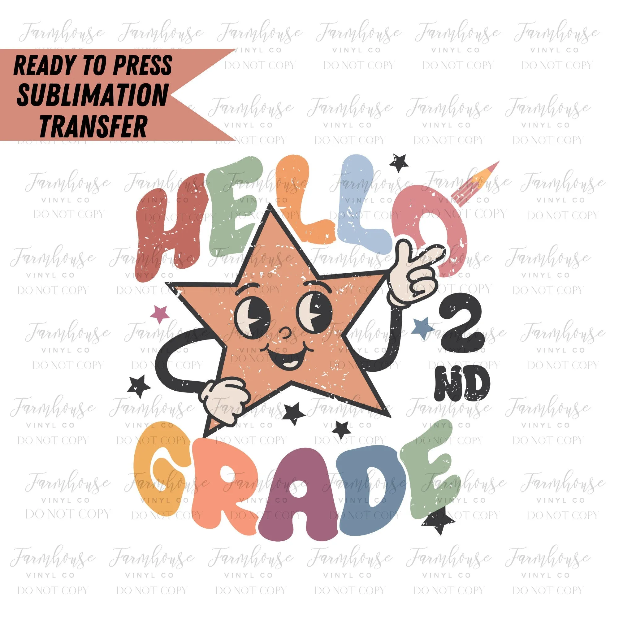 Hello Kindergarten Retro Star, Ready to Press Sublimation Transfer, Sublimation Transfer, Heat Transfer, Ready to Press, First Day of School