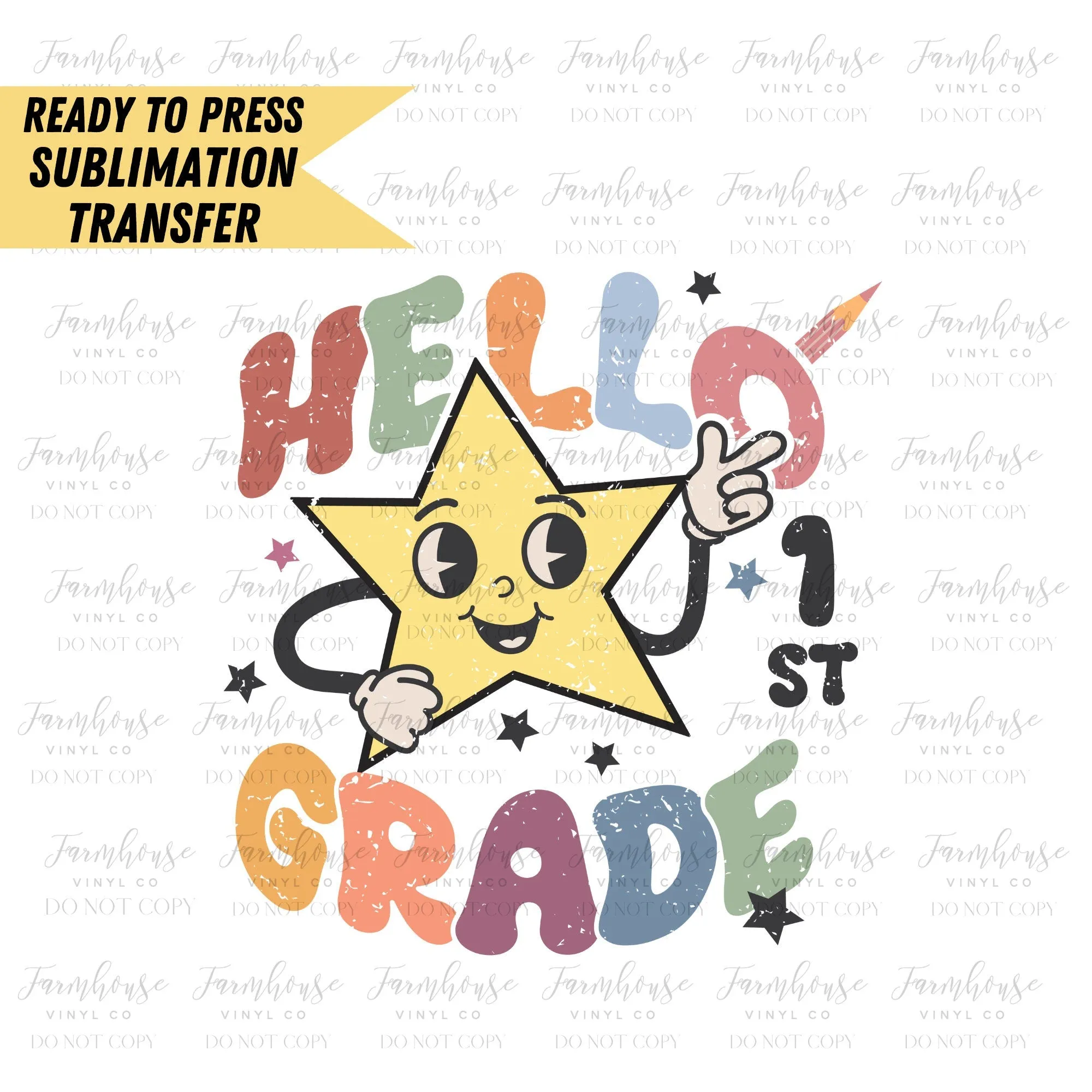 Hello Kindergarten Retro Star, Ready to Press Sublimation Transfer, Sublimation Transfer, Heat Transfer, Ready to Press, First Day of School