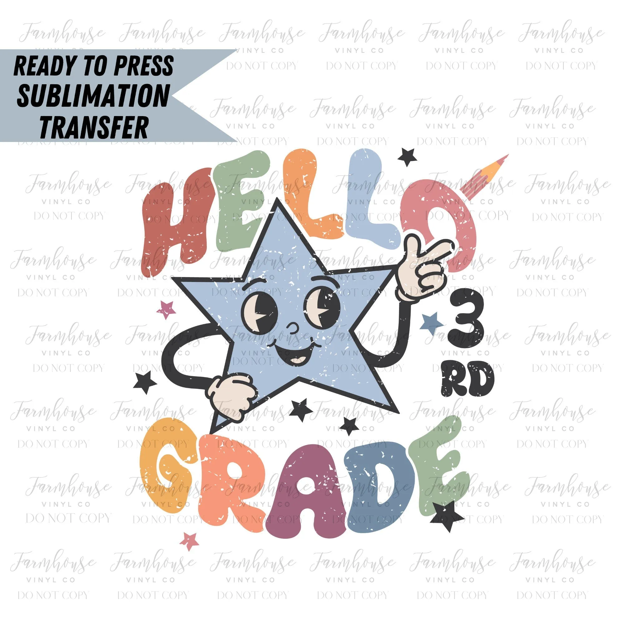 Hello Kindergarten Retro Star, Ready to Press Sublimation Transfer, Sublimation Transfer, Heat Transfer, Ready to Press, First Day of School