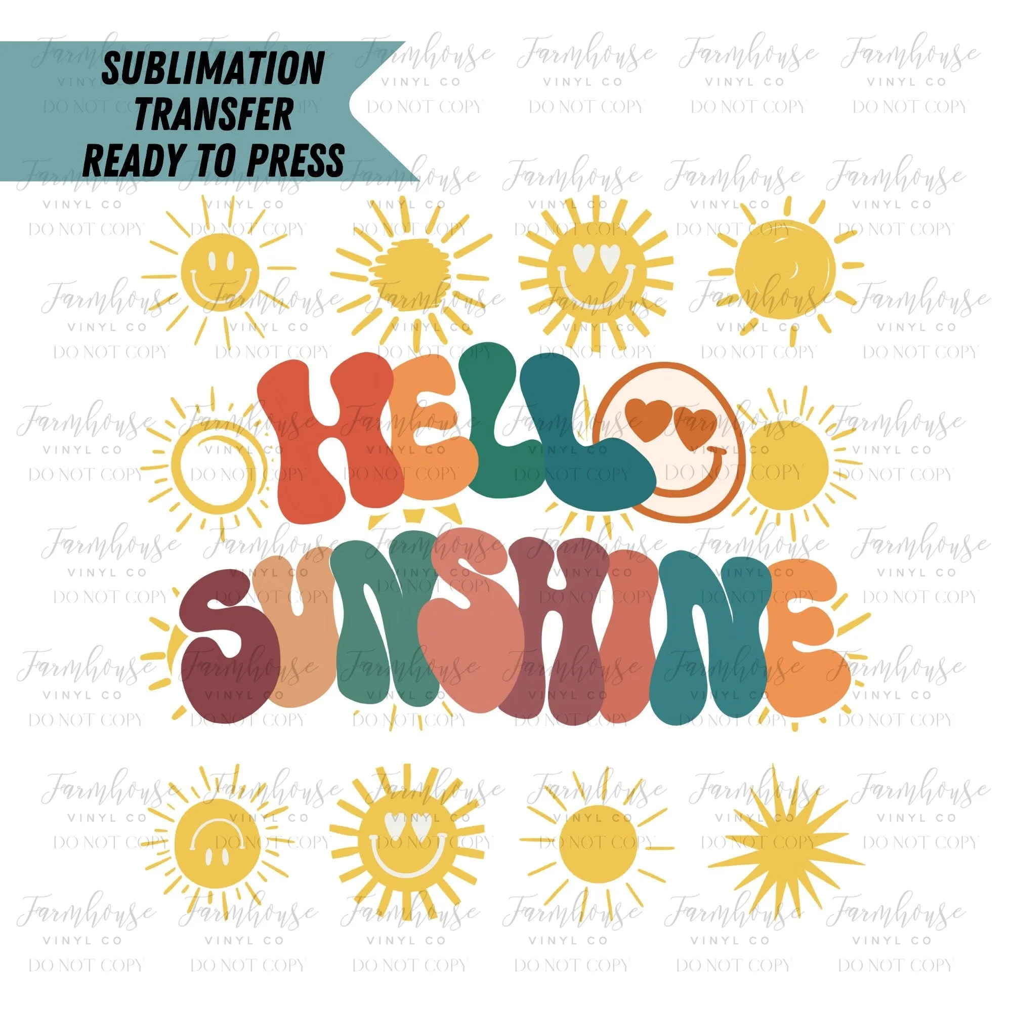 Hello Sunshine Retro, Ready To Press, Sublimation Transfers, Ocean Beach Trip, Transfer Ready To Press, Heat Transfer Design Retro Hip