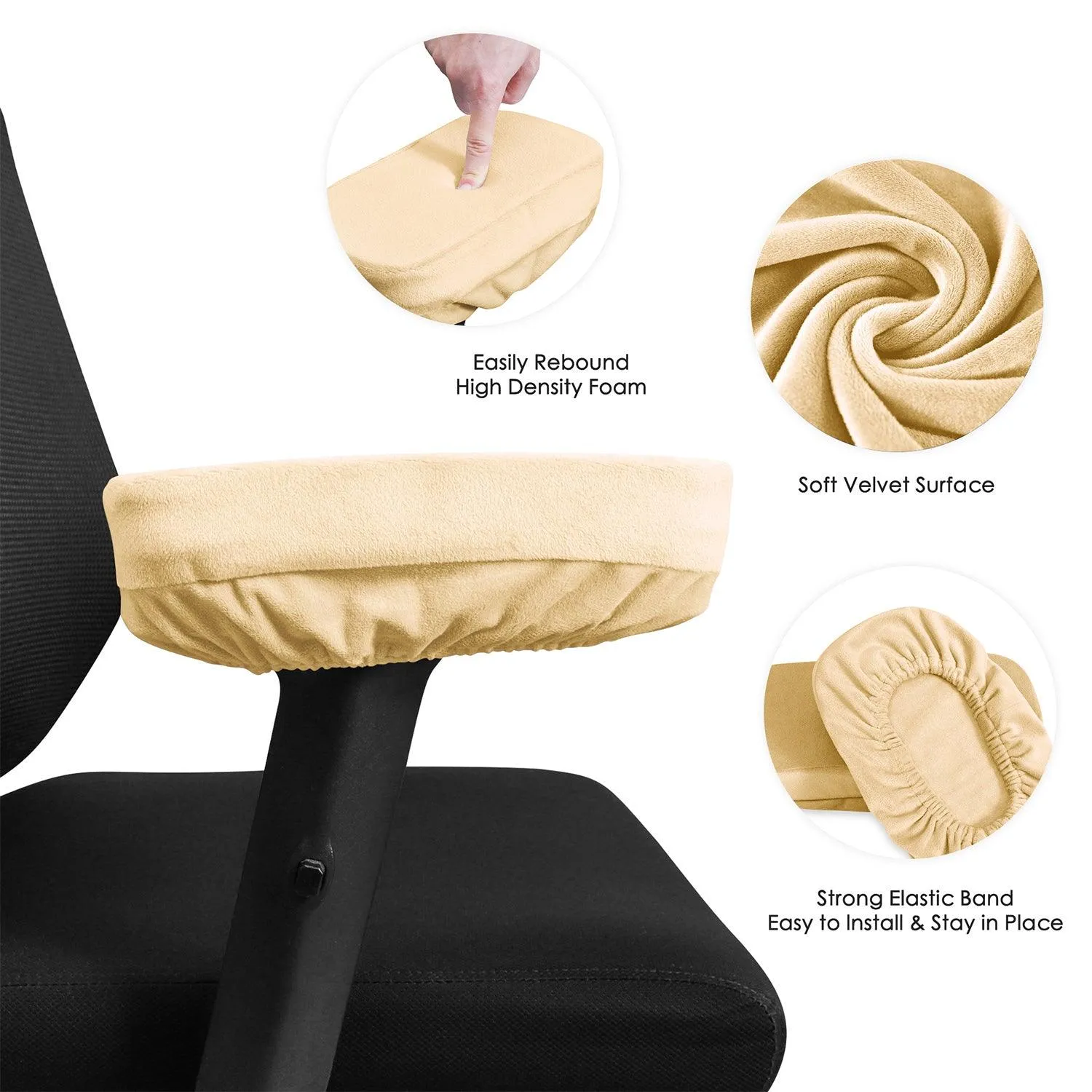 HOKIPO Chair Arm Rest Cushion Pad for Office Chair Comfy Armrest Covers, Beige