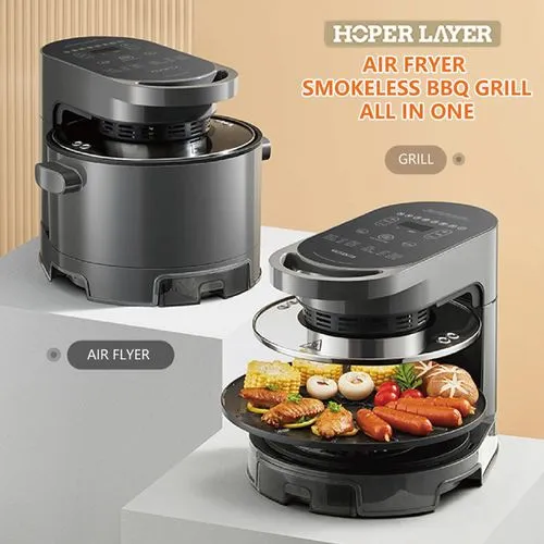 Hoper Layer Multi-functional 2 in 1 air fryer & smokeless BBQ grill