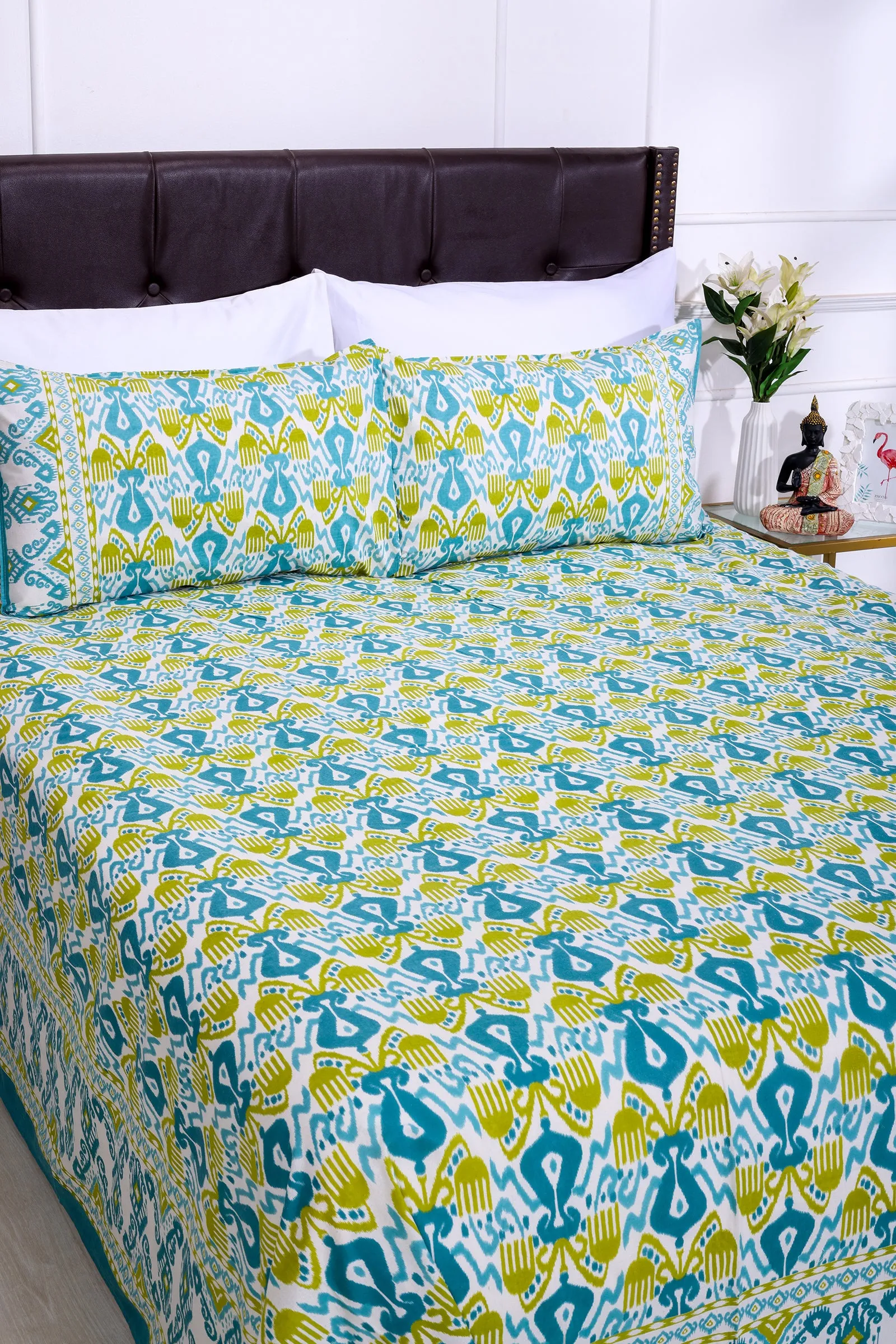 Ikkat Alfas Olive Cotton Bedsheet