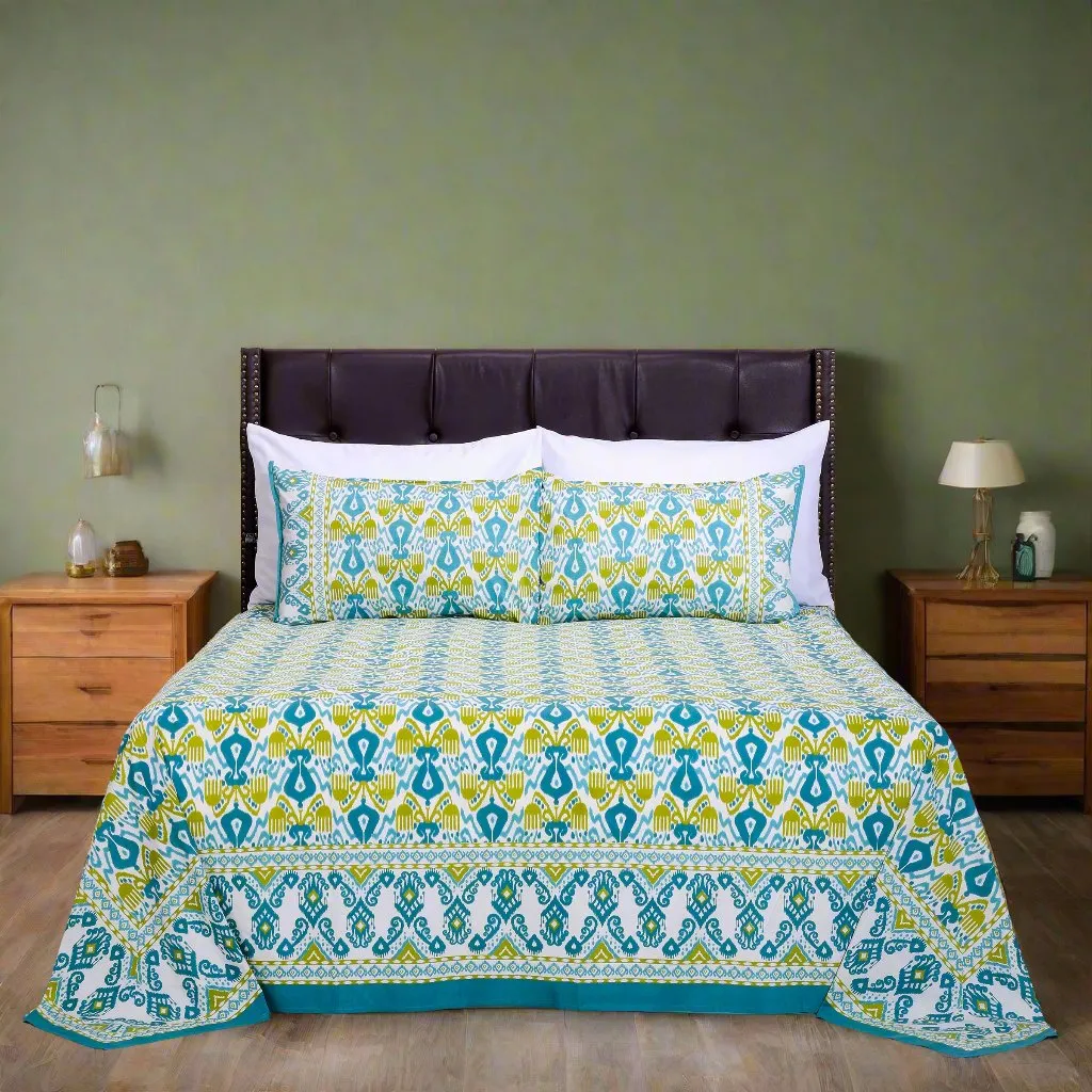 Ikkat Alfas Olive Cotton Bedsheet