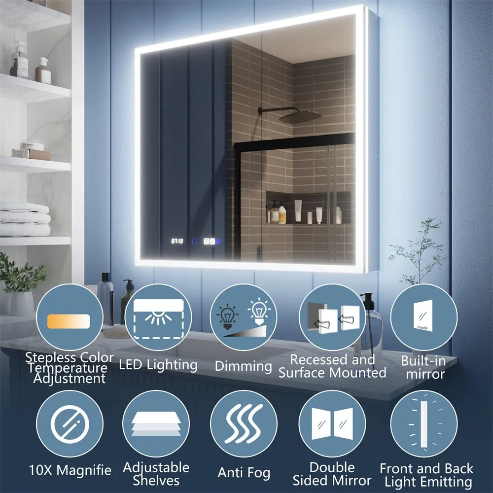 Illusion 24" x 32" LED Lighted Medicine Cabinet with Magnifiers Front and Back Light,Hinge on Left