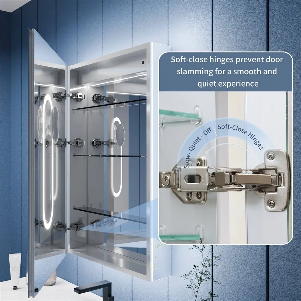 Illusion 24" x 32" LED Lighted Medicine Cabinet with Magnifiers Front and Back Light,Hinge on Left