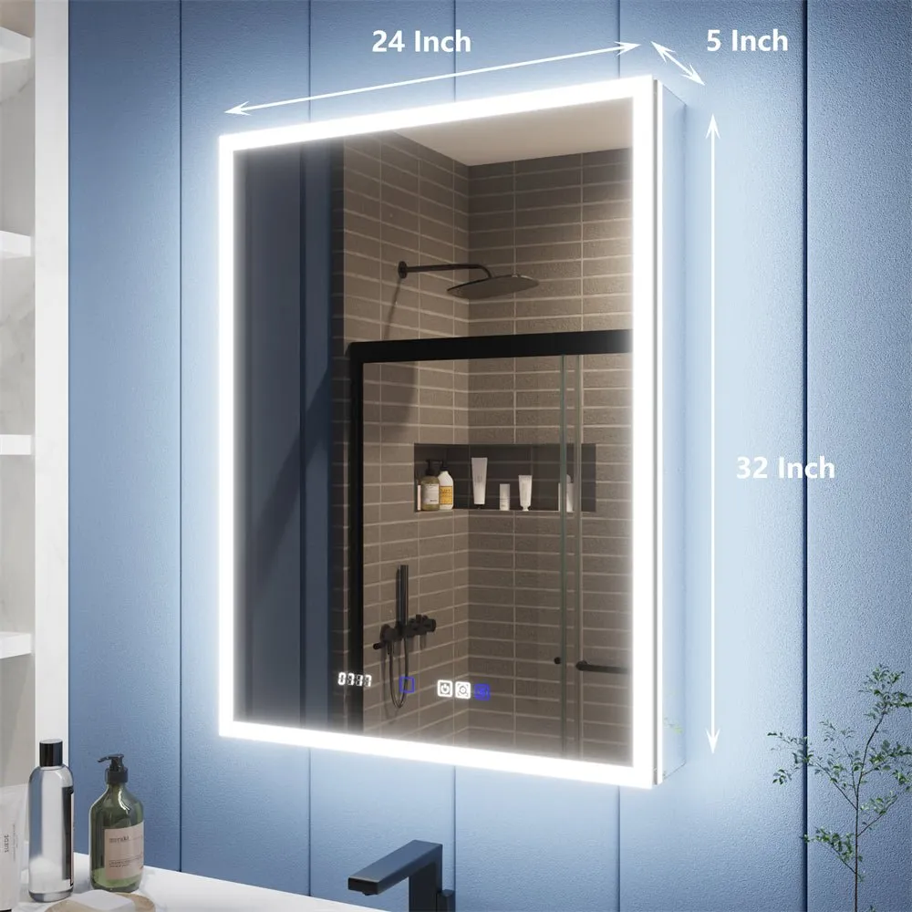 Illusion 24" x 32" LED Lighted Medicine Cabinet with Magnifiers Front and Back Light,Hinge on Left