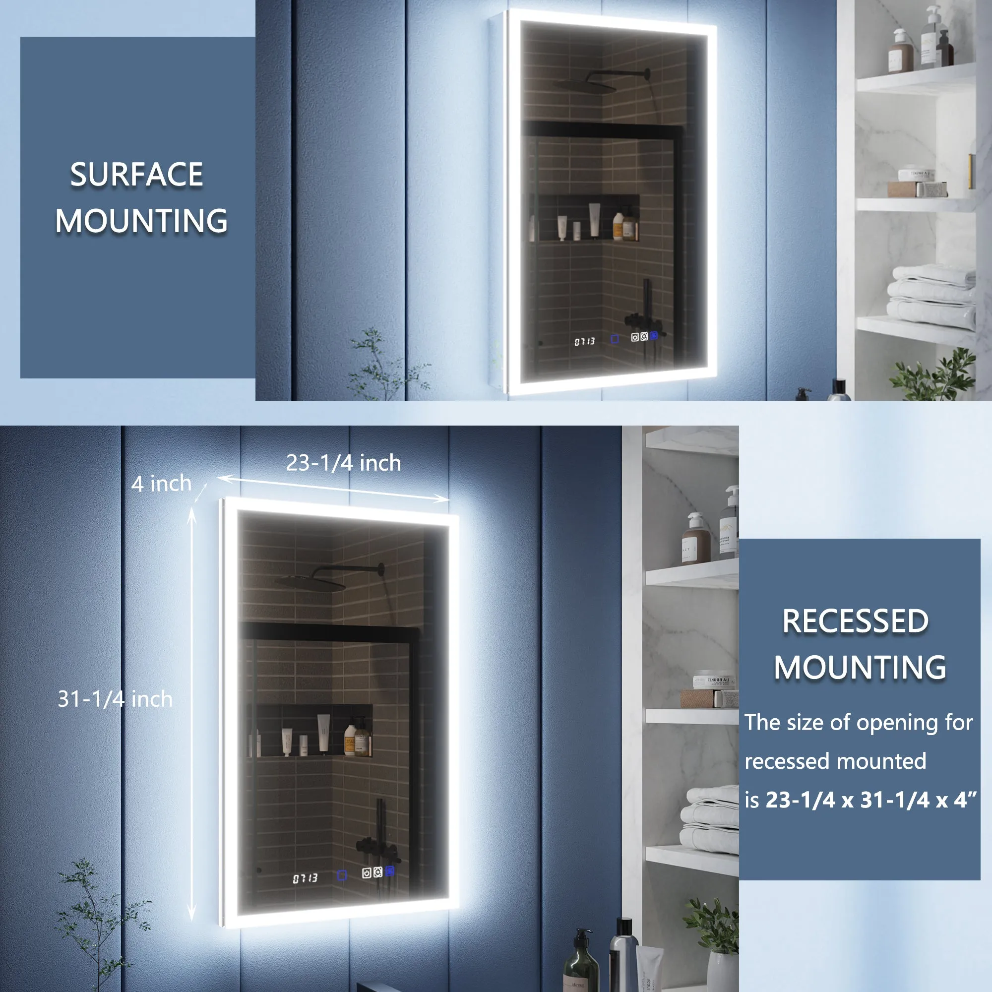 Illusion 24" x 32" LED Lighted Medicine Cabinet with Magnifiers Front and Back Light,Hinge on the Right