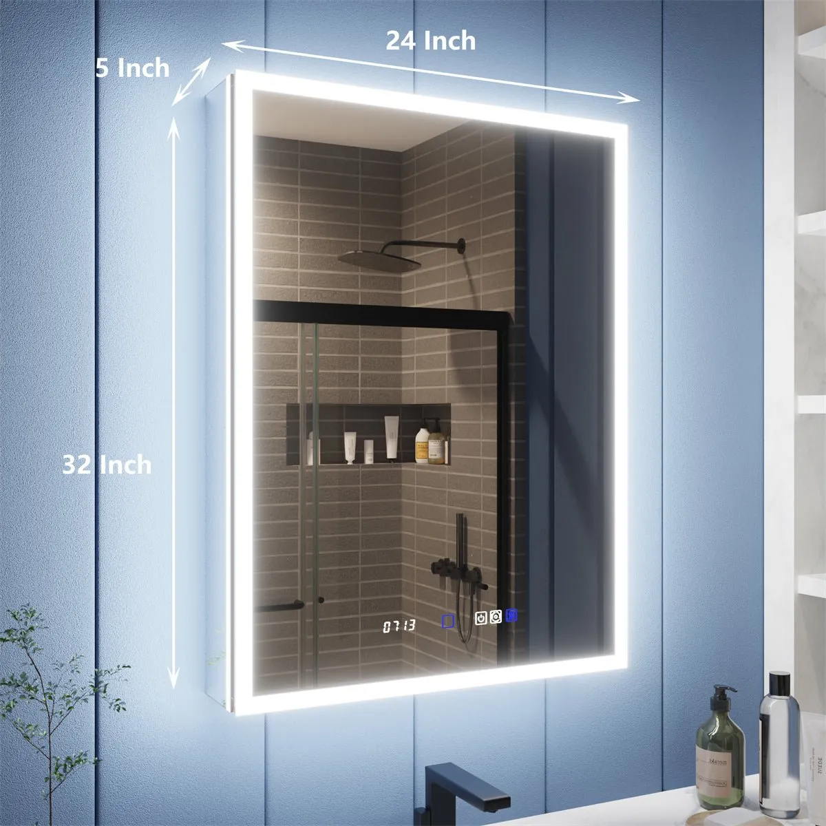 Illusion 24" x 32" LED Lighted Medicine Cabinet with Magnifiers Front and Back Light,Hinge on the Right