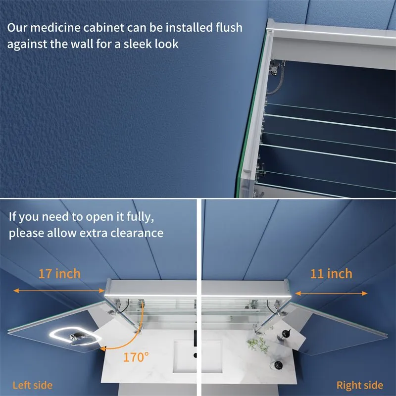 Illusion-B 30" x 32" LED Lighted Inset Mirrored Medicine Cabinet with Magnifiers Front and Back Light