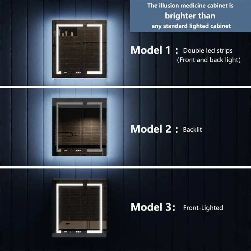 Illusion-B 30" x 32" LED Lighted Inset Mirrored Medicine Cabinet with Magnifiers Front and Back Light