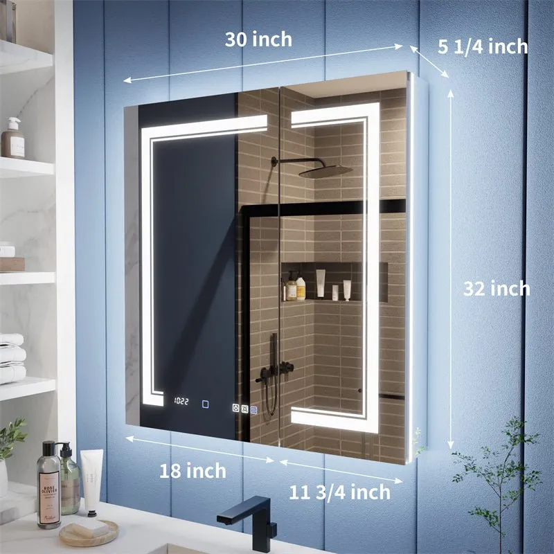 Illusion-B 30" x 32" LED Lighted Inset Mirrored Medicine Cabinet with Magnifiers Front and Back Light