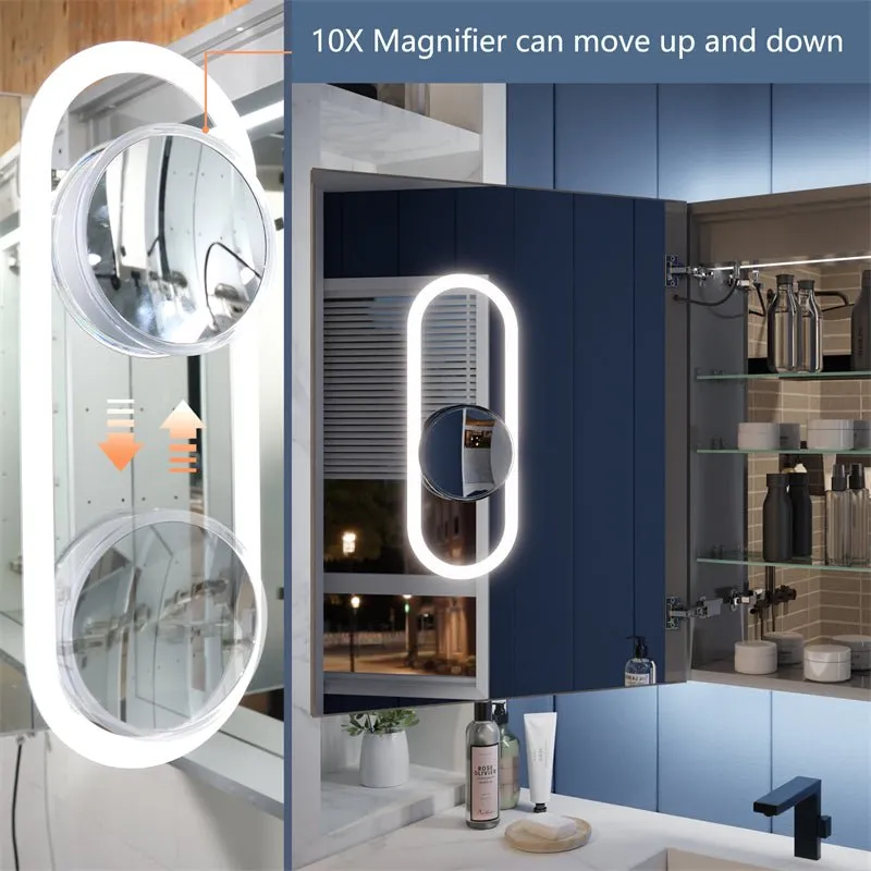 Illusion-B 30" x 32" LED Lighted Inset Mirrored Medicine Cabinet with Magnifiers Front and Back Light