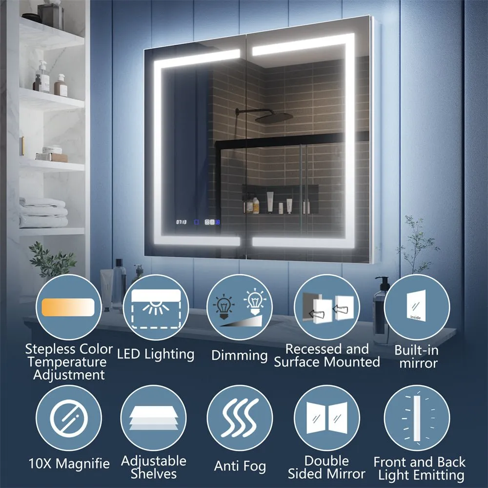 Illusion-B 54" x 36" LED Lighted Inset Mirrored Medicine Cabinet with Magnifiers Front and Back Light