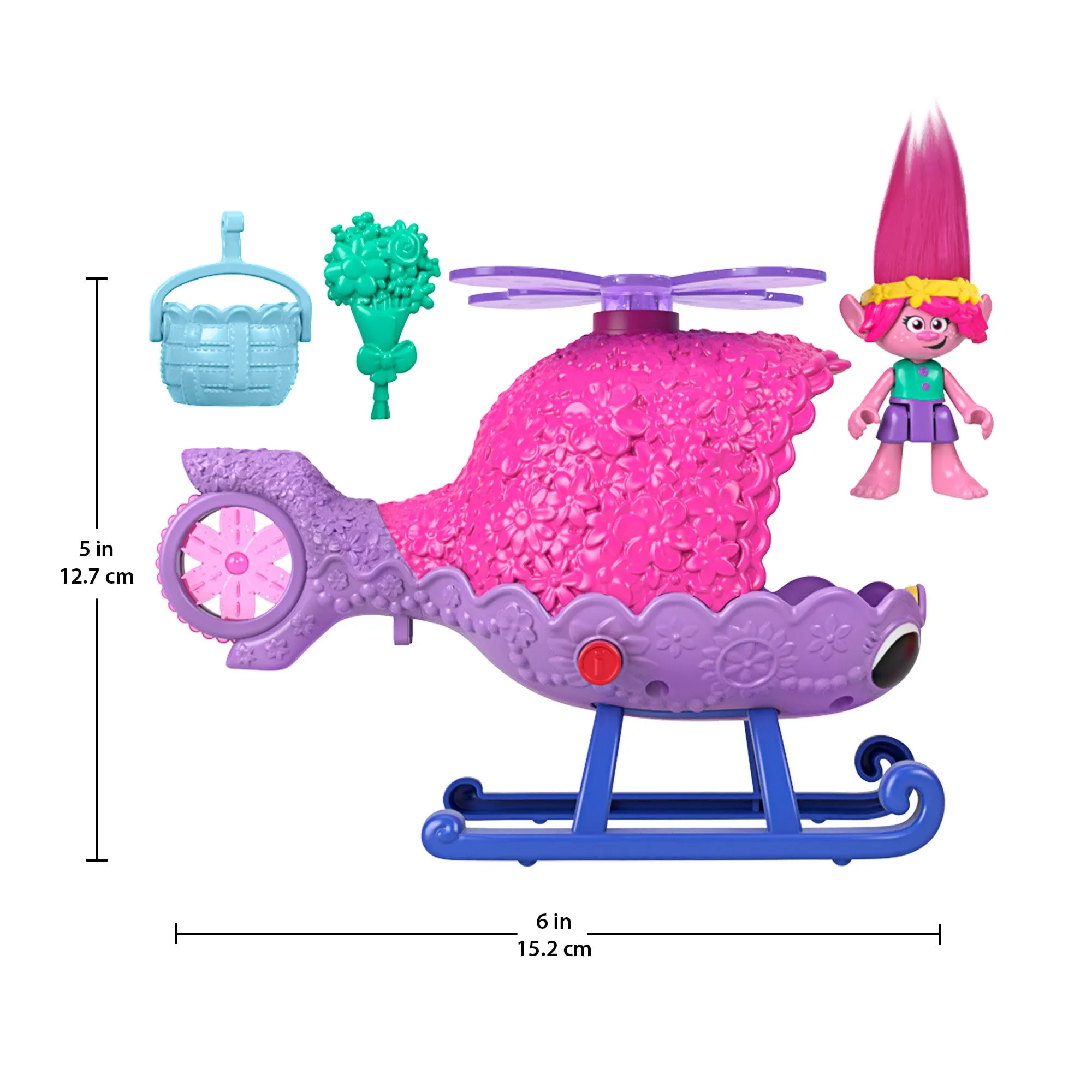 Imaginext Dreamworks Trolls Poppy Figure And Toy Helicopter For Preschool Pretend Play, 4 Pieces