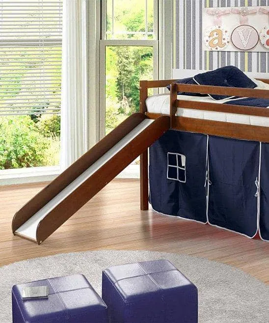 Jason Loft Bed with Slide & Blue Tent