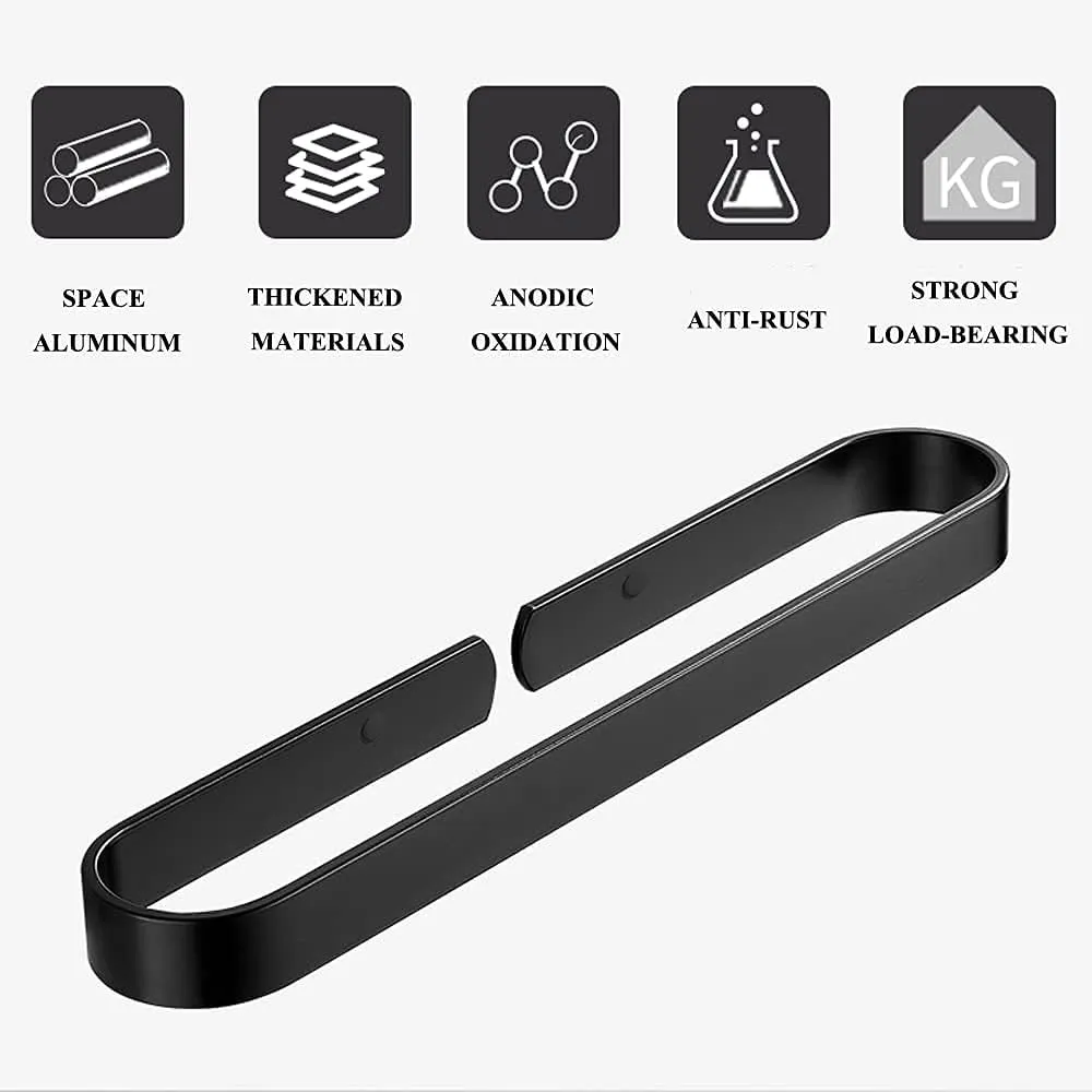 JIALTO Self Adhesive Bathroom Towel Rack-Space Aluminum Matte Black Towel Rack, Wall Mounted Black Towel Rack Shelf Bathroom Storage Rack Rail Hand Towel Holder for Bathroom Kitchen Black (30 CM)