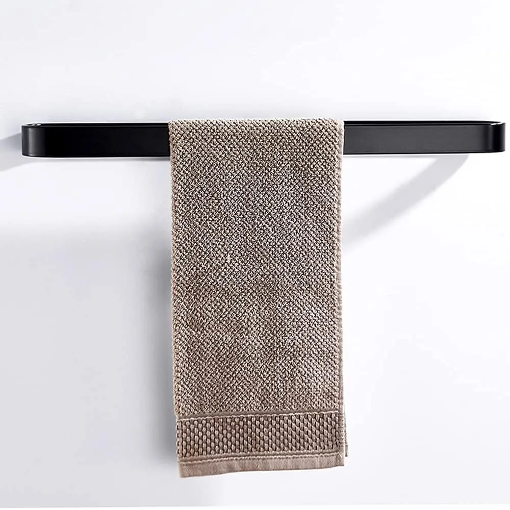 JIALTO Self Adhesive Bathroom Towel Rack-Space Aluminum Matte Black Towel Rack, Wall Mounted Black Towel Rack Shelf Bathroom Storage Rack Rail Hand Towel Holder for Bathroom Kitchen Black (30 CM)