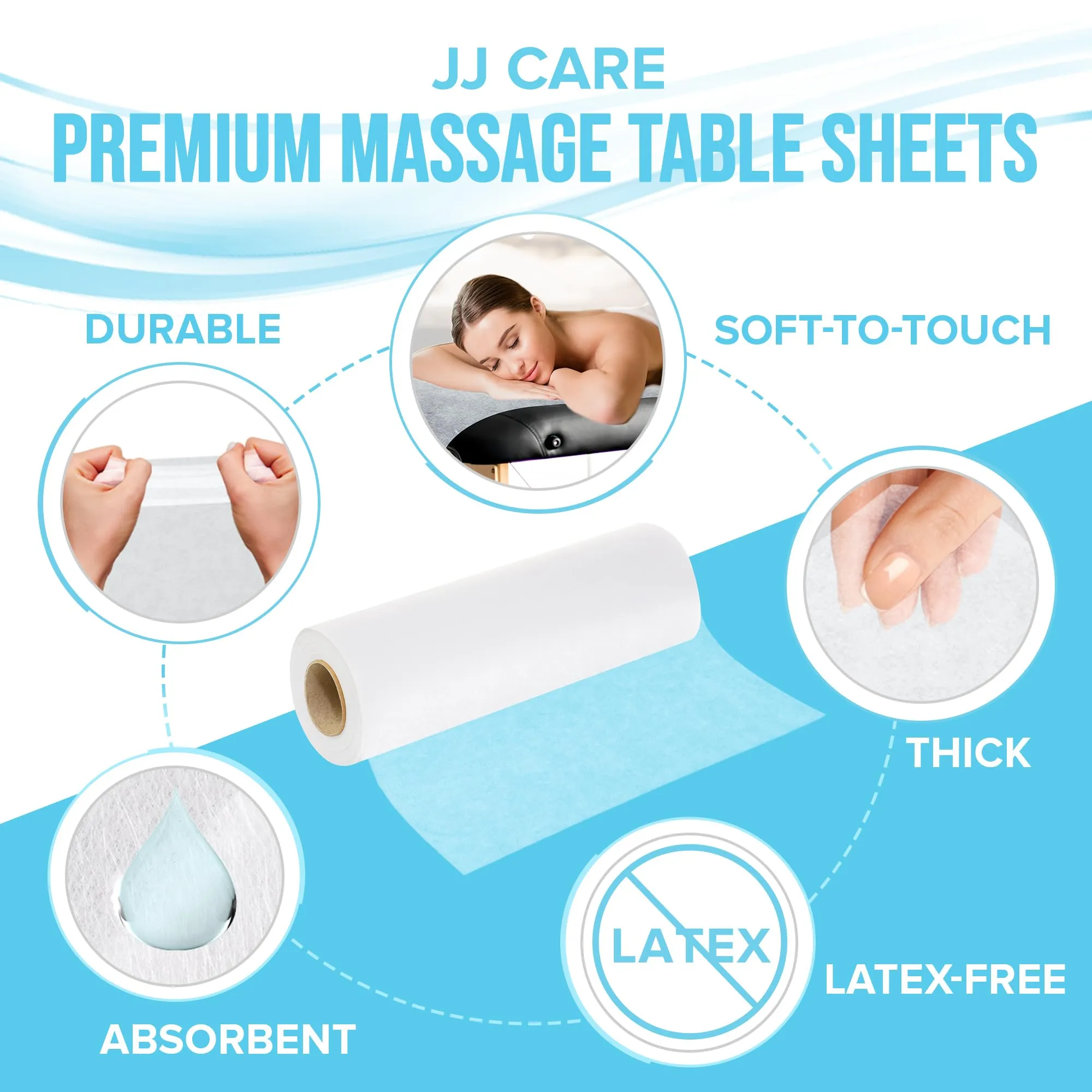 JJ CARE Disposable Massage Table Sheets - 60 Sheets [24" x 390 feet, 1 Roll] - 50% Thicker Perforated Massage Bed Cover, Non-Woven Disposable Roll for Massage Table for Waxing, Facial, Tattoo, & Spa