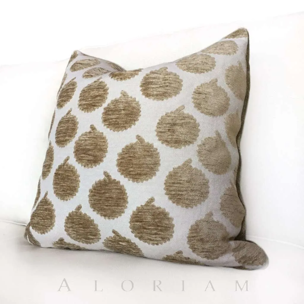 John Robshaw Designer Jama Beige Velvet Dots Pillow Cover