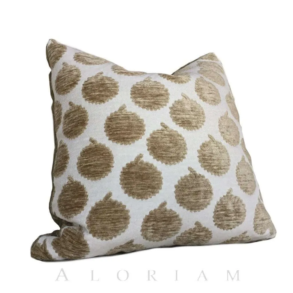 John Robshaw Designer Jama Beige Velvet Dots Pillow Cover