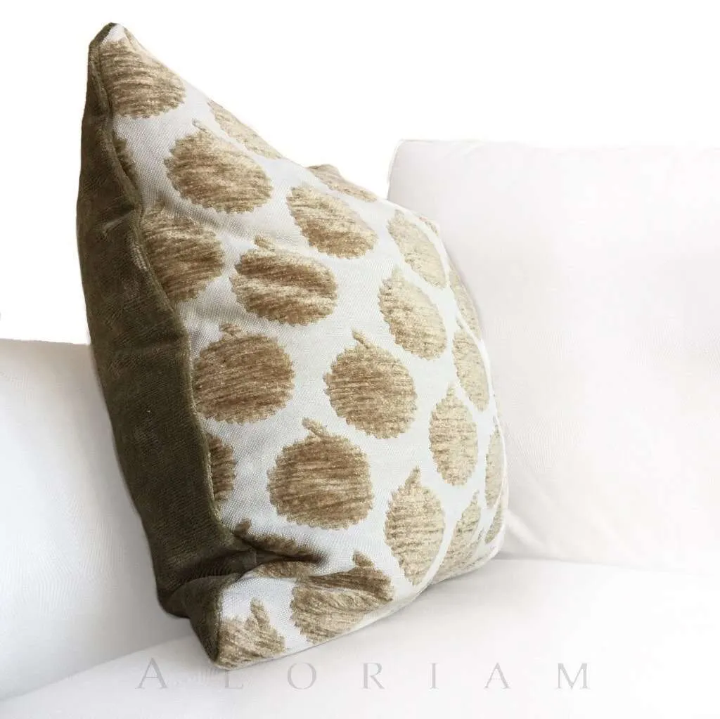 John Robshaw Designer Jama Beige Velvet Dots Pillow Cover