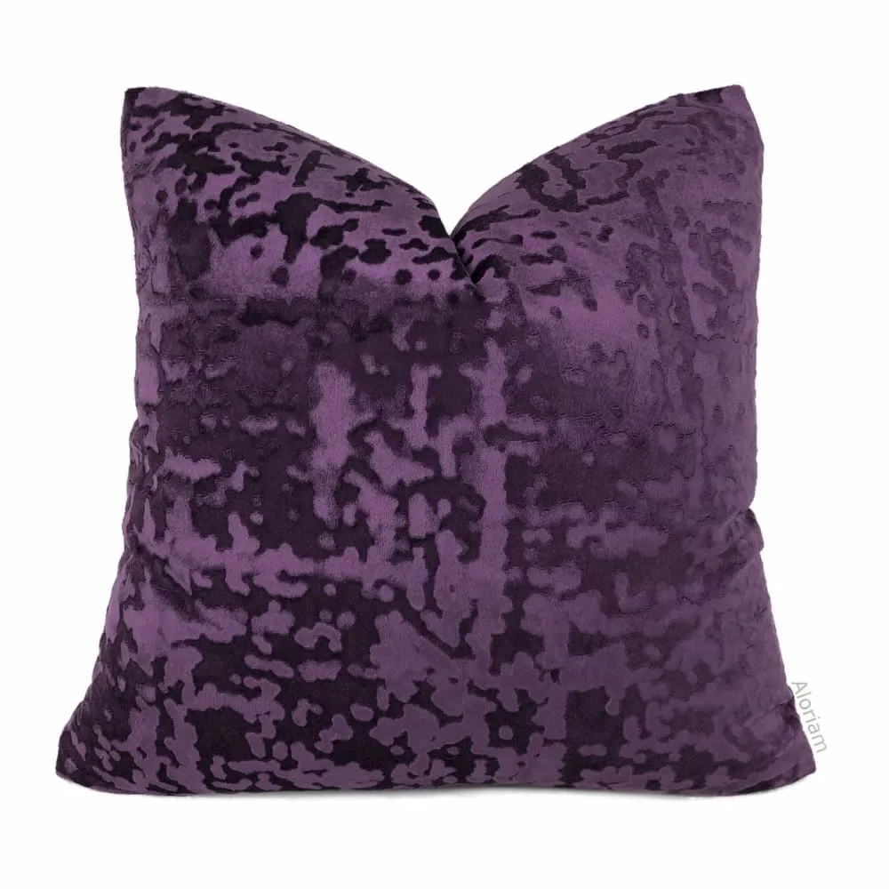 Kael II Grape Purple Abstract Distressed Tonal Velvet Pillow Cover