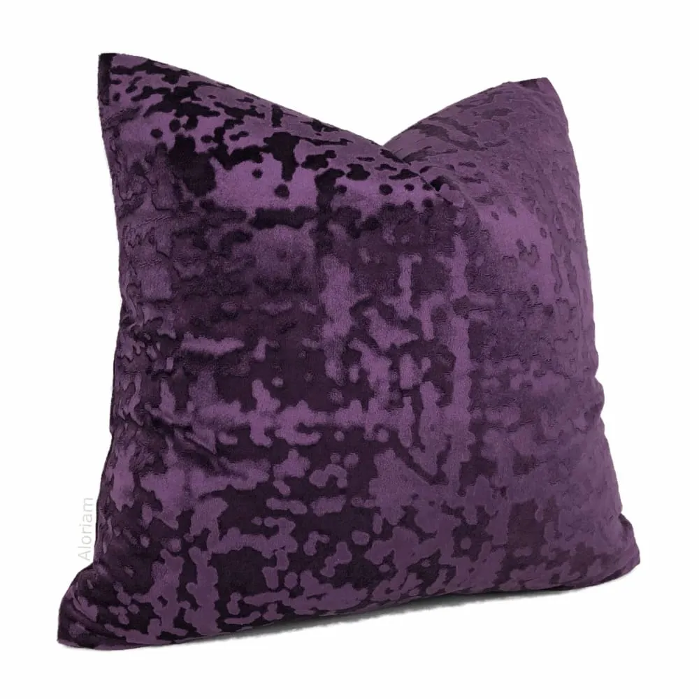 Kael II Grape Purple Abstract Distressed Tonal Velvet Pillow Cover