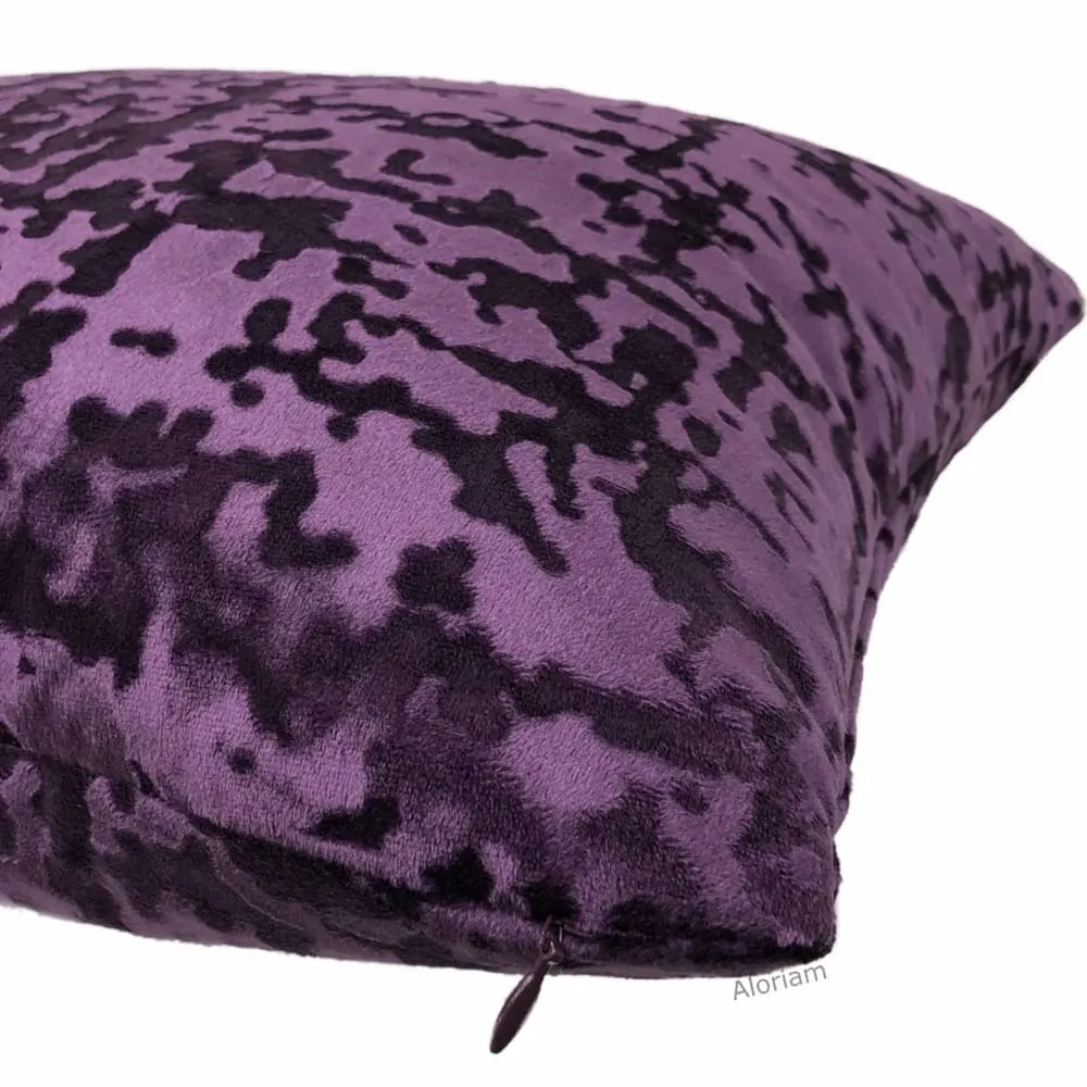 Kael II Grape Purple Abstract Distressed Tonal Velvet Pillow Cover