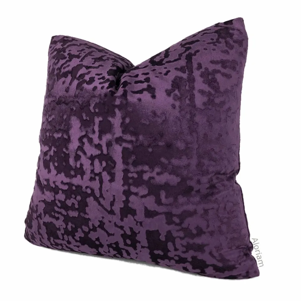 Kael II Grape Purple Abstract Distressed Tonal Velvet Pillow Cover