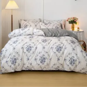 King size 6 pieces Bedding Set without filler, Bohemian with Blue Flowers Design