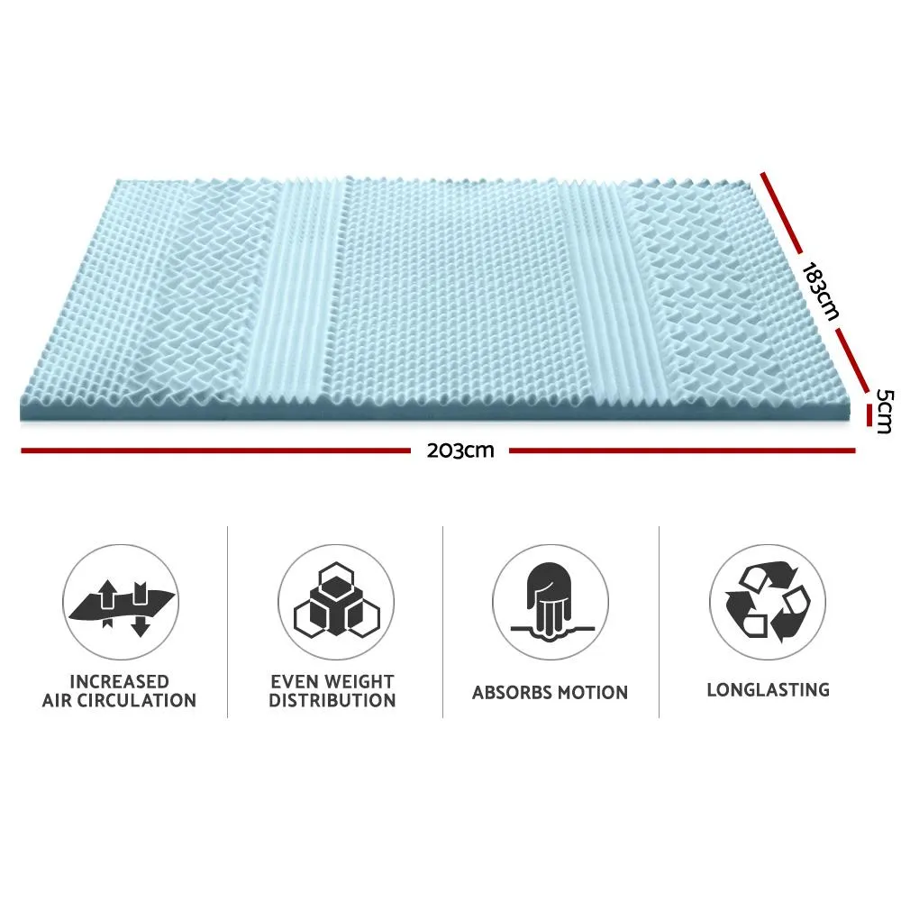 King Size | Cool Gel 7-zone Memory Foam Mattress Topper w/Bamboo Cover 5cm