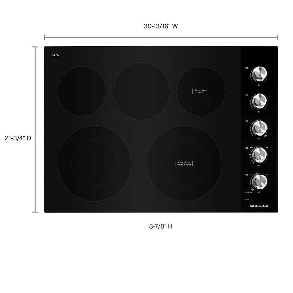 Kitchenaid KCES550HBL 30" Electric Cooktop with 5 Elements and Knob Controls