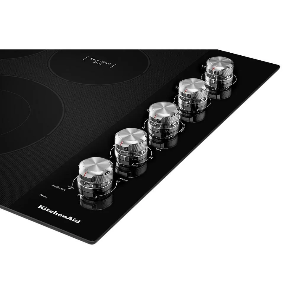 Kitchenaid KCES550HBL 30" Electric Cooktop with 5 Elements and Knob Controls