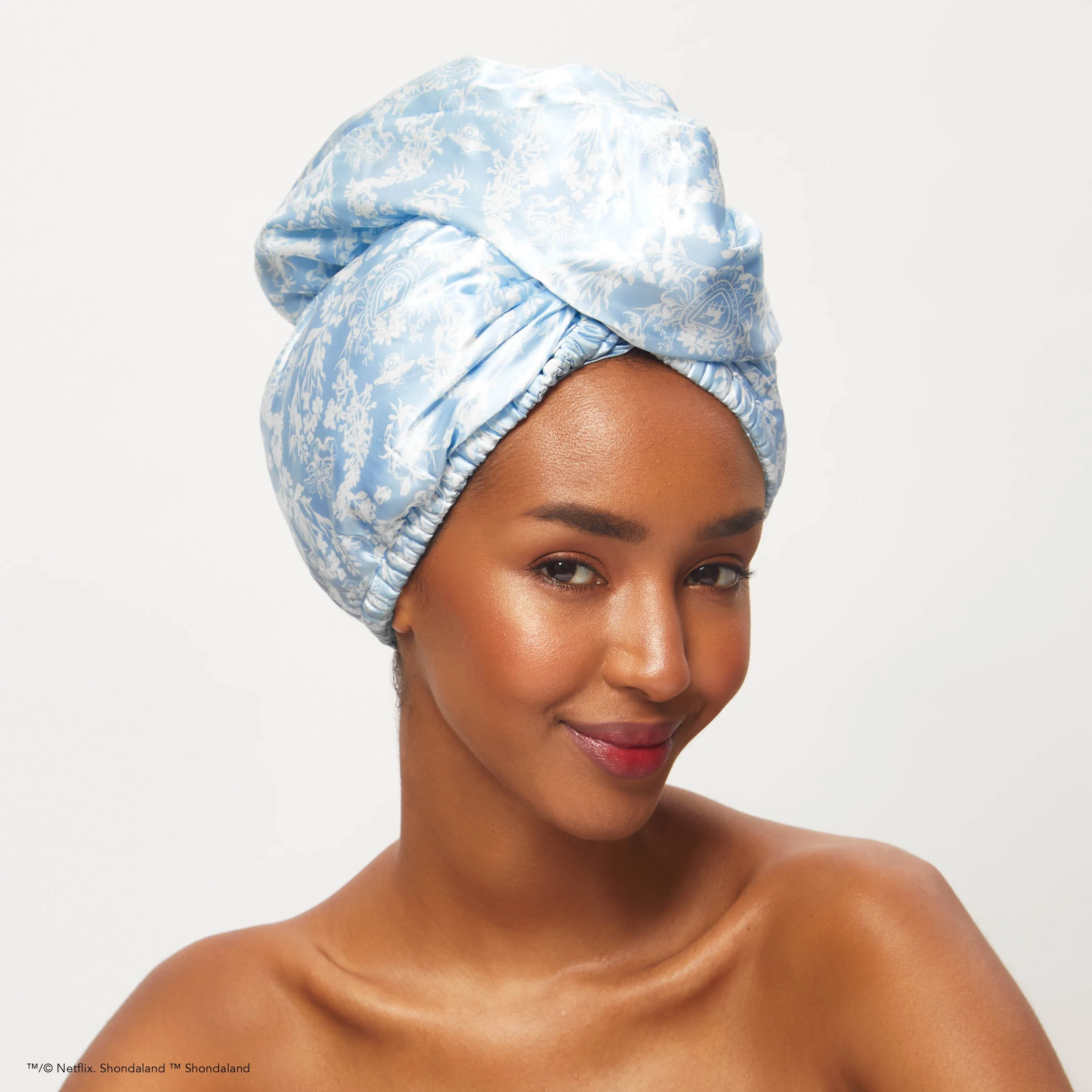 Kitsch x Bridgerton Satin Wrapped Hair Towel - Toile De Blue