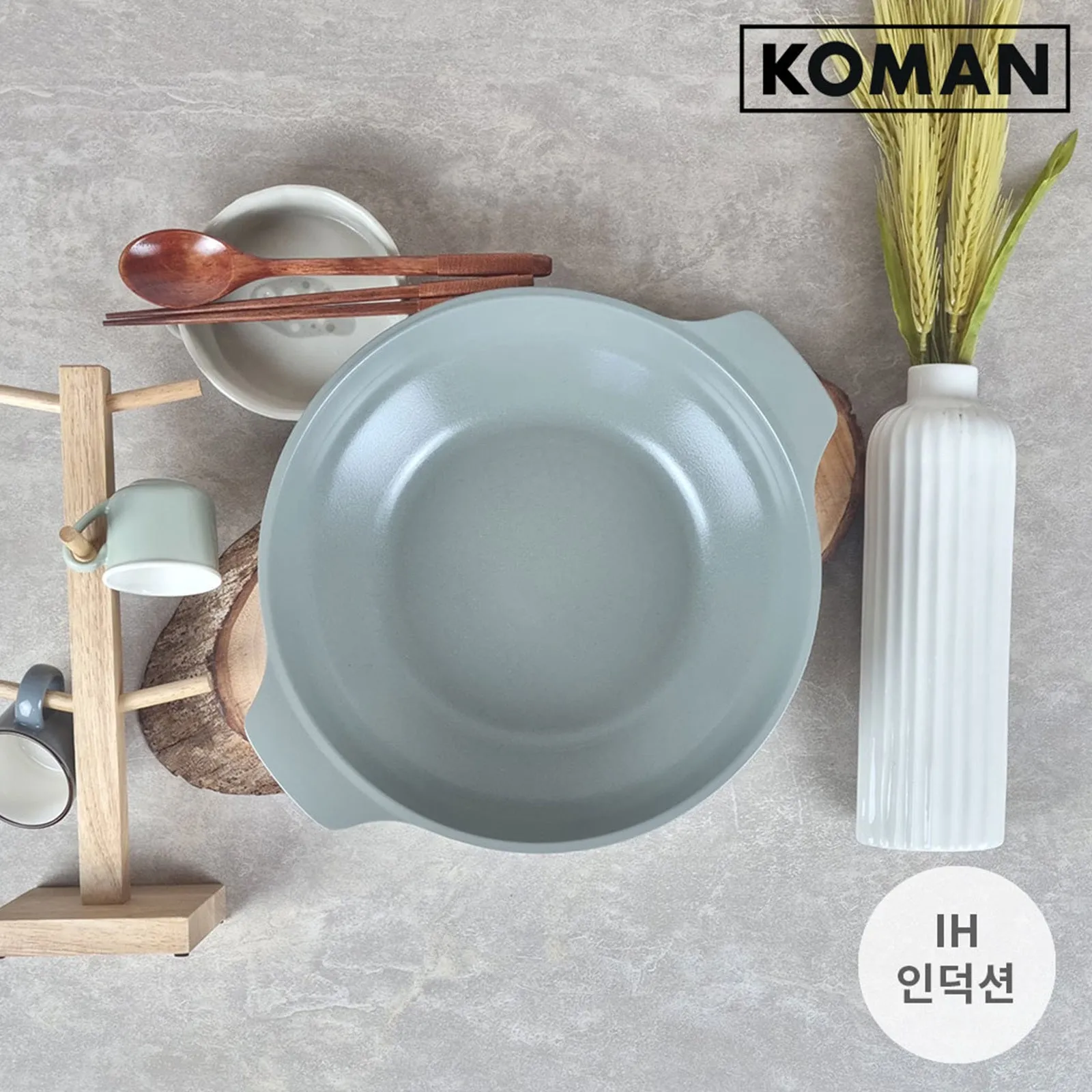 KOMAN 28cm Grey Shinewon Vinch IH Two Hands Wok Non-stick Induction Titanium Ceramic   Glass Lid